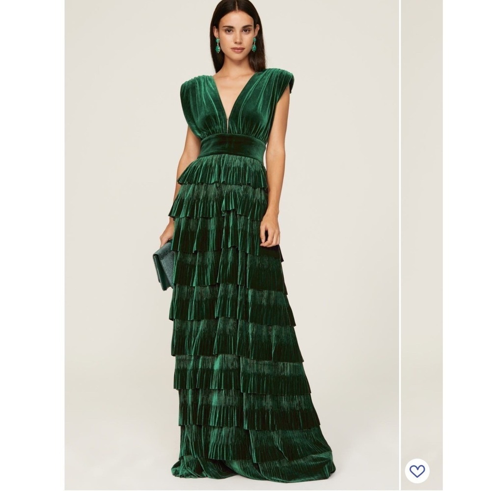 Bronx and Banco Emerald Green Velvet Tiered Gown Size XS